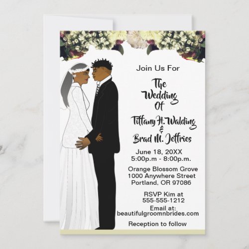 Classic Floral Bride and Groom White Wedding  Invitation
