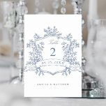 Classic Floral Crest Dusty Blue Wedding Table Number<br><div class="desc">Classic vintage floral crest wedding table number. For more advanced customization of this design,  please click the DESIGN TOOL BUTTON above!</div>