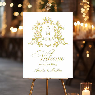 Classic Floral Crest Gold Wedding Welcome Foam Board