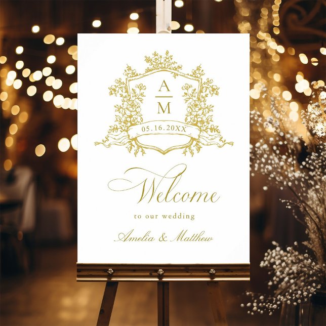 Classic Floral Crest Gold Wedding Welcome Poster (Creator Uploaded)