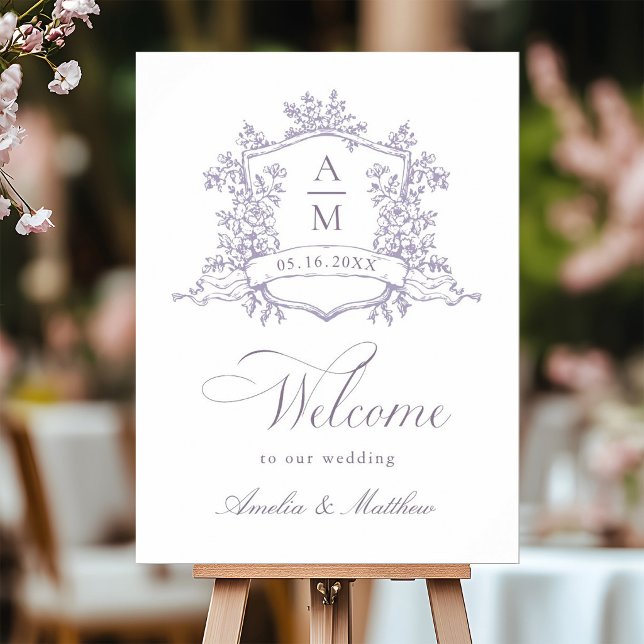 Classic Floral Crest Lavender Wedding Welcome Foam Board (Creator Uploaded)