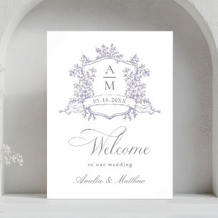 Classic Floral Crest Lavender Wedding Welcome Poster