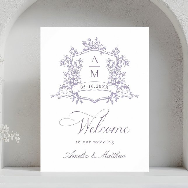Classic Floral Crest Lavender Wedding Welcome Poster (Creator Uploaded)