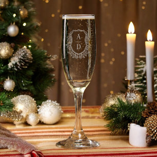 Classic Floral Crest Monogram Christmas Elegant Champagne Flute