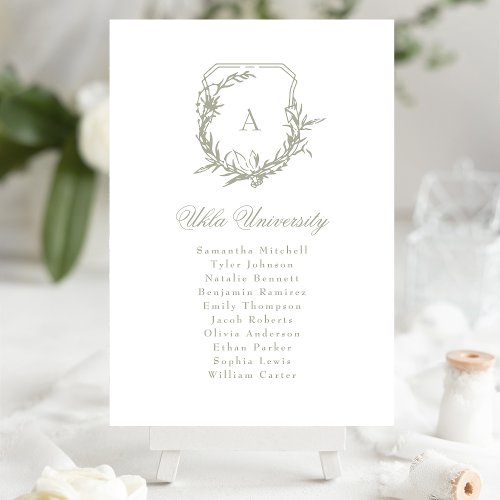 classic floral crest monogram seating chart table number