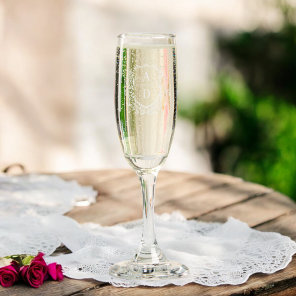 Classic Floral Crest Monogram Wedding Elegant Champagne Flute