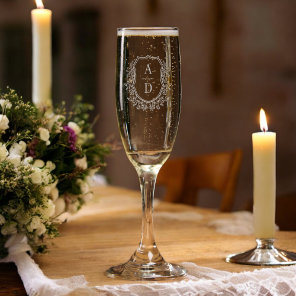Classic Floral Crest Monogram Wedding Elegant Champagne Flute