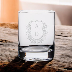 Classic Floral Crest Monogram Wedding Elegant Rocks Glass