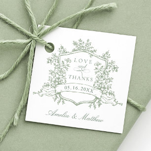 Classic Floral Crest Sage Green Love & Thanks      Favor Tags