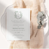 Formal Crest Sage Green Monogram Wedding Invitation