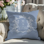 Classic Floral Crest Wedding Dusty Blue Throw Pillow<br><div class="desc">Elegant Dusty Blue floral crest wedding throw pillow with monograms,  perfect for a modern classic or romantic vintage wedding. For more advanced customization of this design,  please click the BLUE DESIGN TOOL BUTTON above! Matching items are also available.</div>