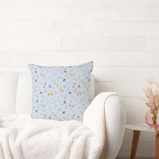 Classic Floral Elegance Yellow Purple Pattern Throw Pillow (Couch)