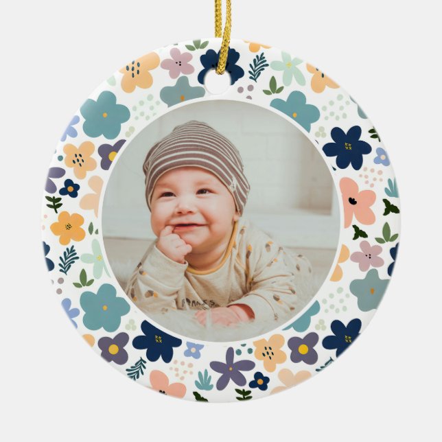 Classic Floral Frame Baby's First Christmas  Ceramic Ornament (Front)