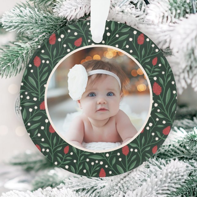 Classic Floral Frame Baby's First Christmas Ornament (Creator Uploaded)
