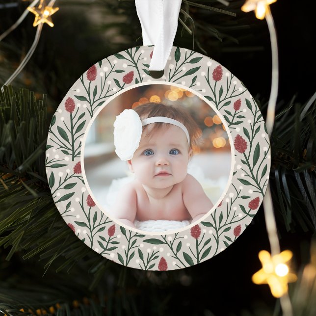 Classic Floral Frame Baby's First Christmas Ornament (Creator Uploaded)