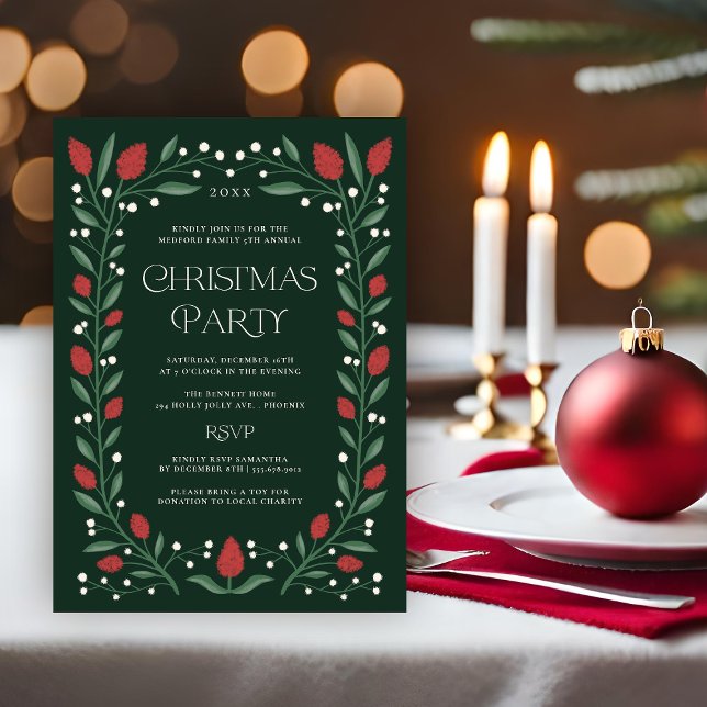 Classic Floral Frame Christmas Party Invitation (Creator Uploaded)