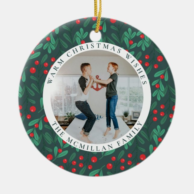Classic Floral Frame Christmas Photo Orament Ceramic Ornament (Front)