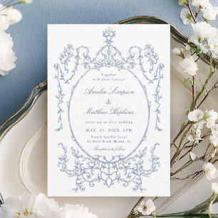 Classic Floral Frame Dusty Blue Wedding            Invitation