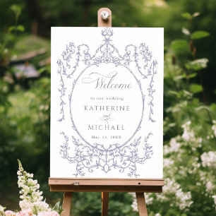 Classic Floral Frame Lavender Wedding Welcome Foam Board