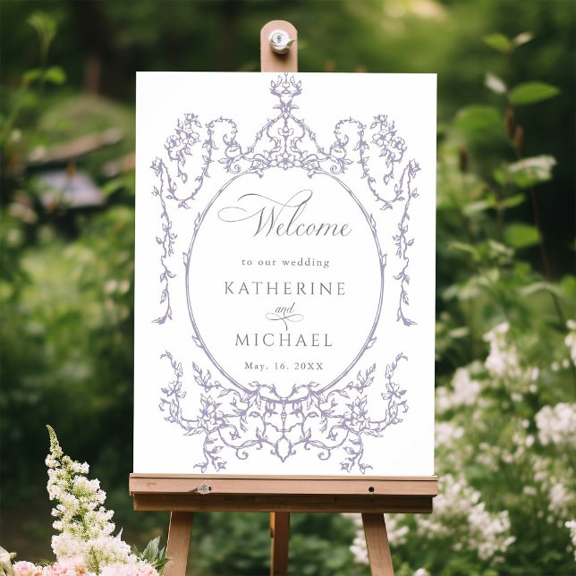 Classic Floral Frame Lavender Wedding Welcome  Foam Board (Creator Uploaded)