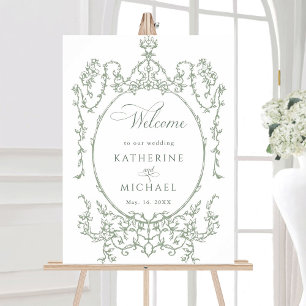 Classic Floral Frame Sage Green Wedding Welcome Foam Board
