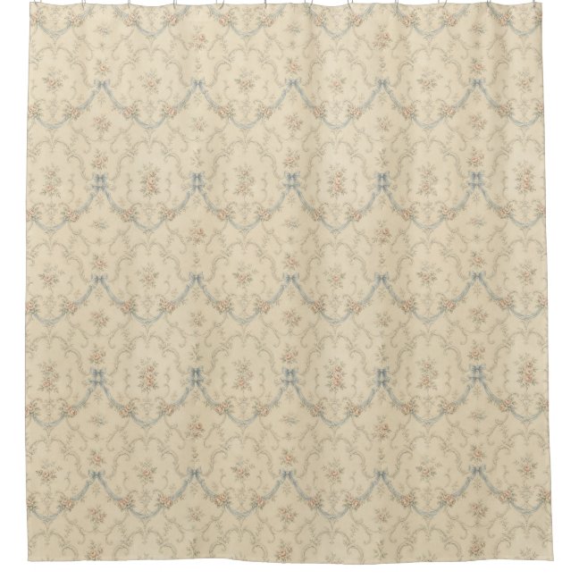 Classic Floral Garland Pattern with Ribbons Shower Curtain