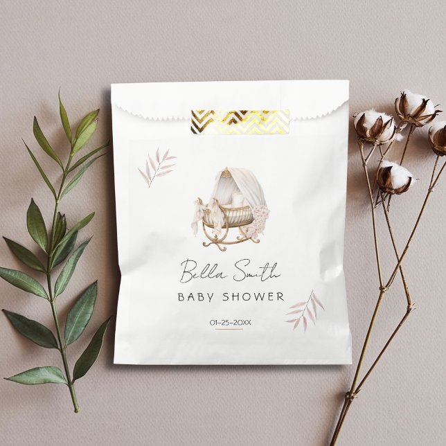 Classic Floral Gold Bassinet Baby Shower Favor Bag (Creator Uploaded)
