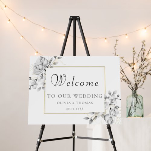 Classic Floral Gold Frame Rustic Wedding Welcome Foam Board