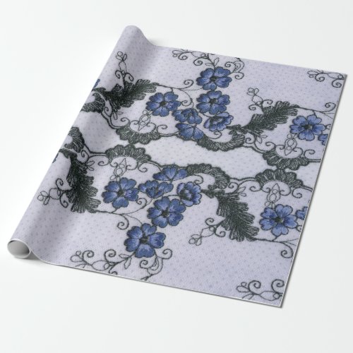 Classic Floral Gray Blue White Lace Wrapping Paper