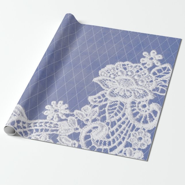 Classic Floral Gray Blue White Lace Wrapping Paper (Unrolled)