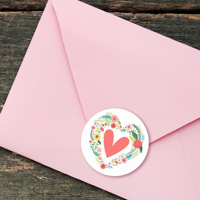 Classic Floral Heart Wreath Classic Round Sticker (Classic Floral Heart Wreath Classic Round Sticker)