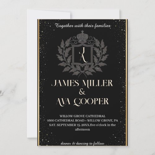 Classic Floral Monogram Crest Wedding Invitation Holiday Card