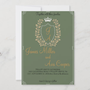 Classic Floral Monogram Crest Wedding Invitation. Invitation