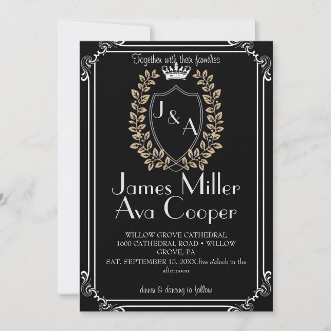 Classic Floral Monogram Crest Wedding Invitation. Invitation (Front)