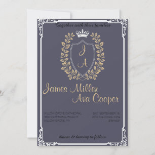 Classic Floral Monogram Crest Wedding Invitation. Invitation