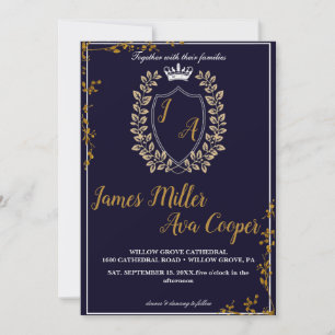 Classic Floral Monogram Crest Wedding Invitation. Invitation