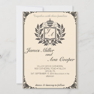 Classic Floral Monogram Crest Wedding Invitation. Invitation