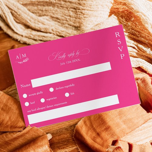 Classic floral monogram pink magenta wedding RSVP card