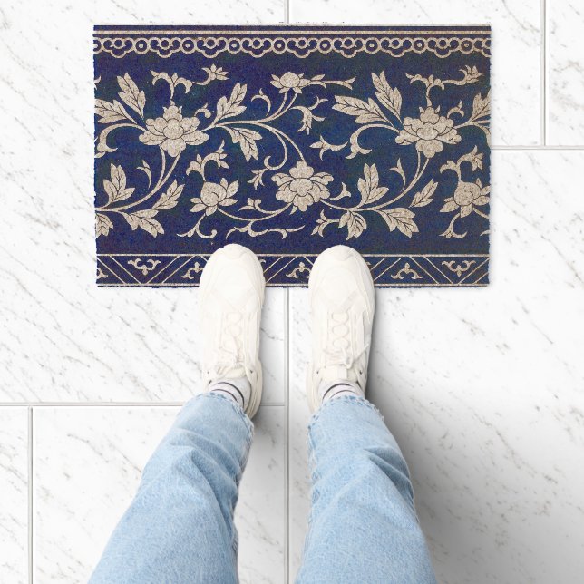 Classic Floral Ornament Print Fiber Doormat (Insitu)