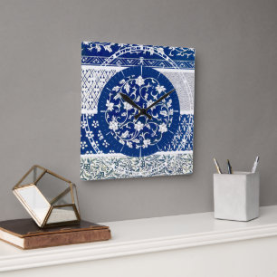 Classic Floral Ornament Print Square Wall Clock