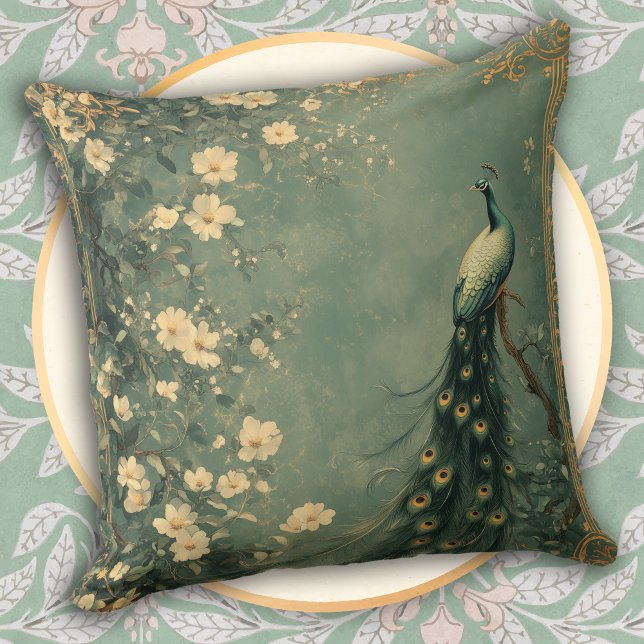 Classic Floral Peacock Throw Pillow (Creator Uploaded)