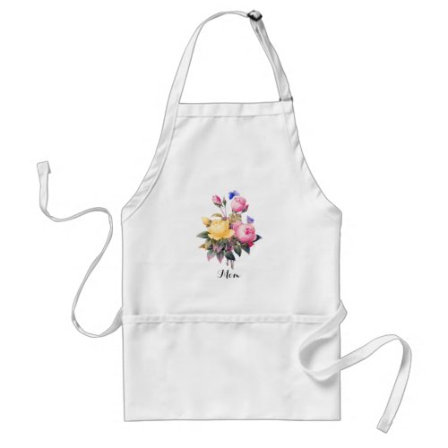 Classic Floral Pink Yellow Roses Purple Butterfly Adult Apron