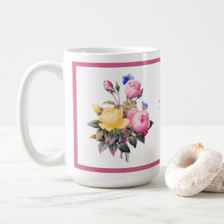 Classic Floral Pink Yellow Roses Purple Butterfly Coffee Mug