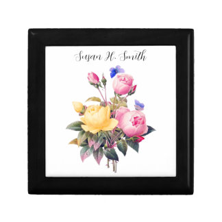 Classic Floral Pink Yellow Roses Purple Butterfly Gift Box