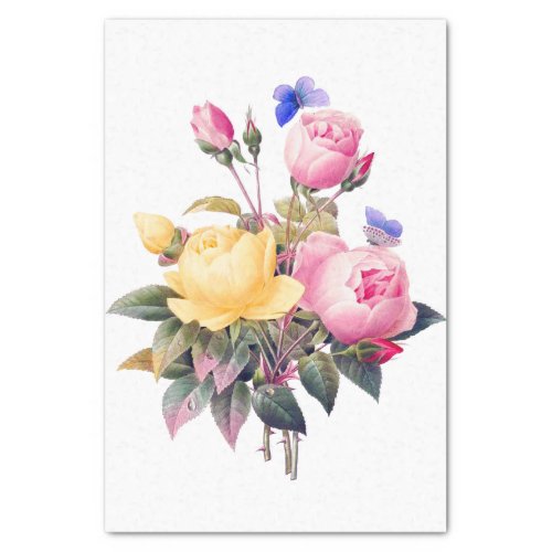 Classic Floral Pink Yellow Roses Purple Butterfly Tissue Paper