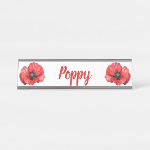 Classic Floral Poppy Name Desk Name Plate
