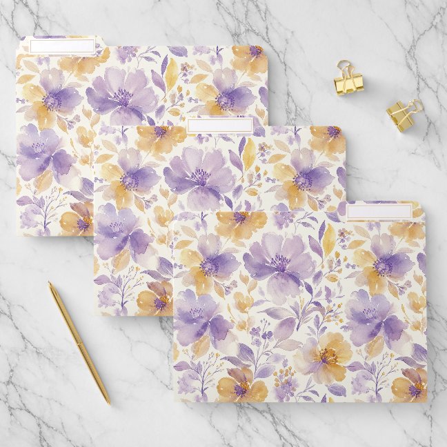 Classic Floral Purple Blossoms File Folder