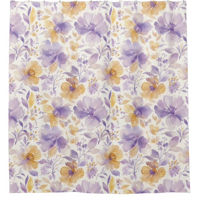 Classic Floral Purple Gold Blossoms Shower Curtain