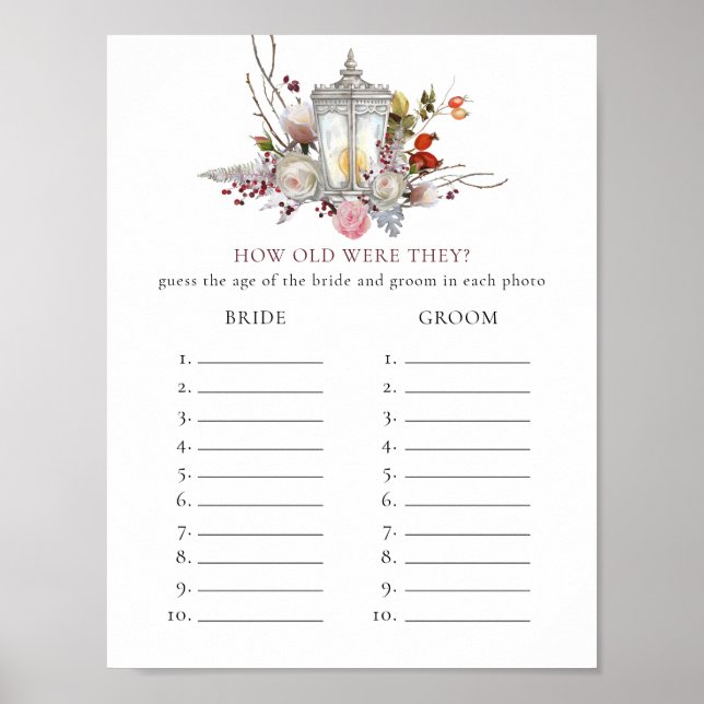 Classic Floral Roses & Lantern Bridal Shower Game Poster (Front)