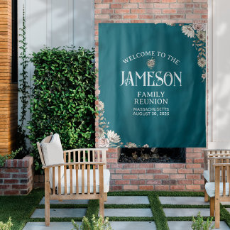 Classic Floral Script Family Reunion Tapestry
